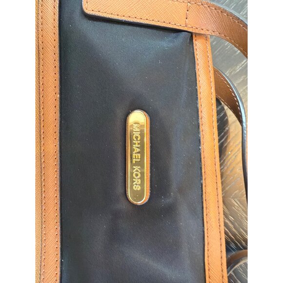 Michael Kors Black & Tan Leather Trim Nylon Tote Bag With Dust Bag - Picture 2 of 6